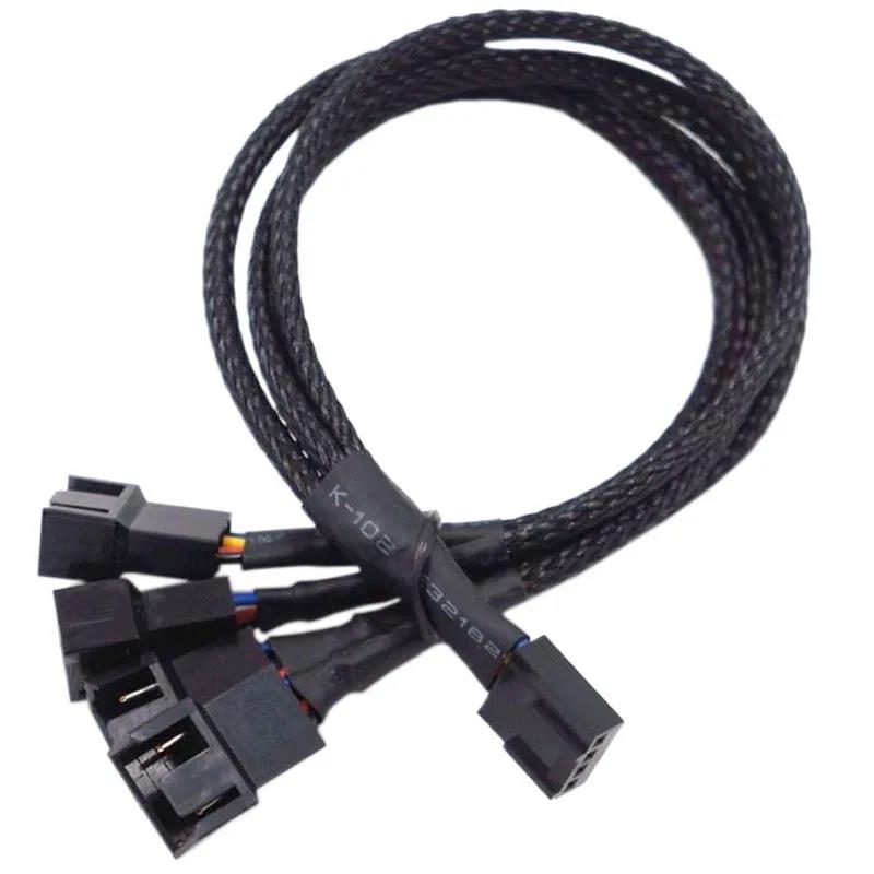 4Pin 1 to 4 Ways PWM Fan Splitter Cable Black Sleeved Fan Power Extension Cable 4Pin Female to 4X 4Pin Male 27cm/10.5 Inches