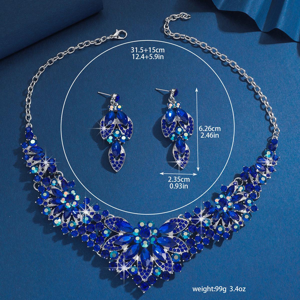 

Diamond inlaid high-end alloy multi-color necklace earrings suitable for women s vacation travel eye-catching accessories