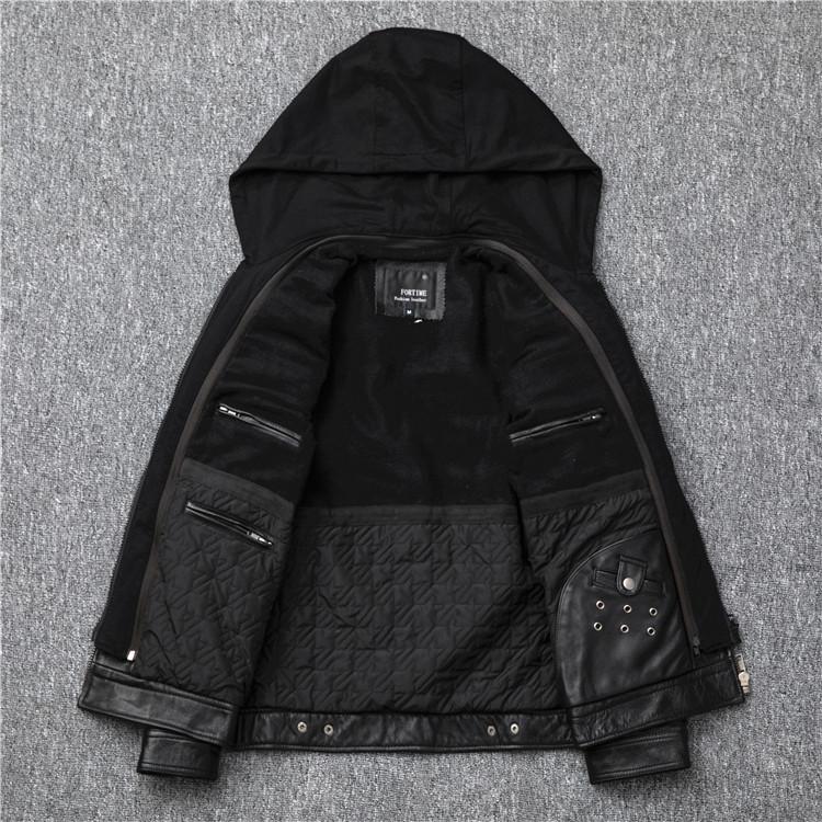 Top Layer Cowhide Genuine Leather Leather Jacket for Men Slim Lapels That Can Be Taken Off with Hooded Motorcycle Jacket