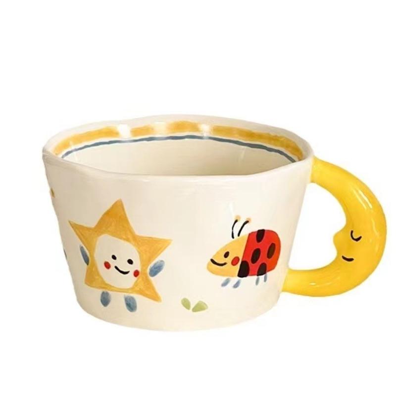

Керамическая кружка, красивая, расписанная вручную, с ручкой в виде луны, креативная чашка для завтрака, кухонная посуда, кружки для молока, чая, кофе, подарок на день рождения 300ml