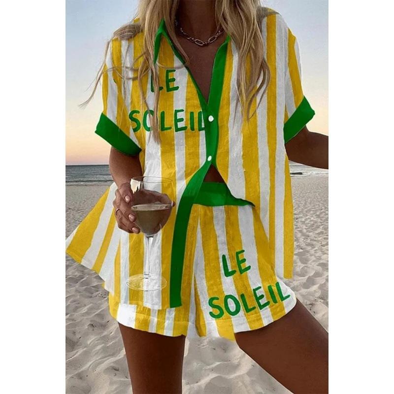 Popular Two-piece Set 1116 Summer Personality Bright Digital 1D Printing Women's Casual Suit