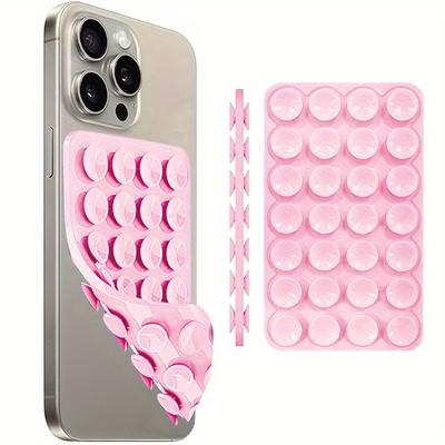 Pink Silicone Suction Cup Phone Case Mount - Double-Sided Strong Grip Holder for Hands-Free Viewing Selfies Videos Compatible with iPhone & Android