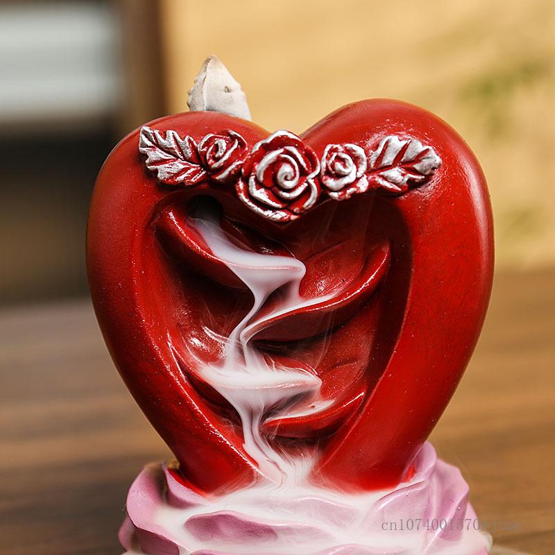 Creative Resin Love Rose Sandalwood Backflow Incense Burner, Home Indoor Living Room Bedroom Tea Ceremony Decoration Censer, 1Pc