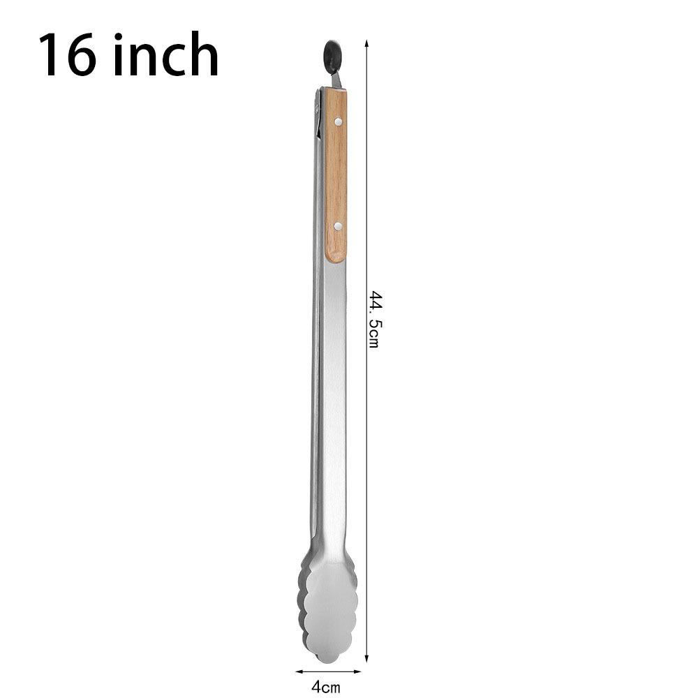 1Pcs Stainless Steel Grill Tong Wooden Handle Bread Salad Serving Clip Durable Cooking Clamp