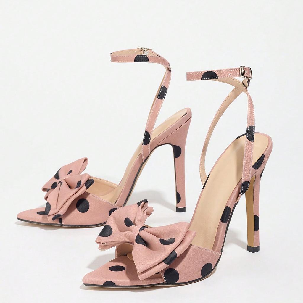 Damen Sandalen mit hohen Absätzen Klassisch Gepunktetes Seidenkleid Elegante Schleife Stilettoschuhe für Damen Hochzeitsfeier Abschlussball Pumps Größe 35-43