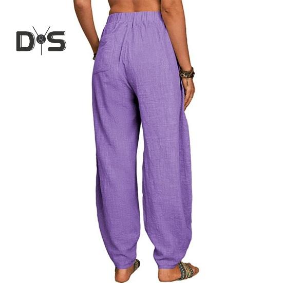 Damen Freizeithose, elastische, hohe Taille, einfarbig, Haremshose mit Taschen, lockere Passform, atmungsaktiv, lange Hose für den Alltag