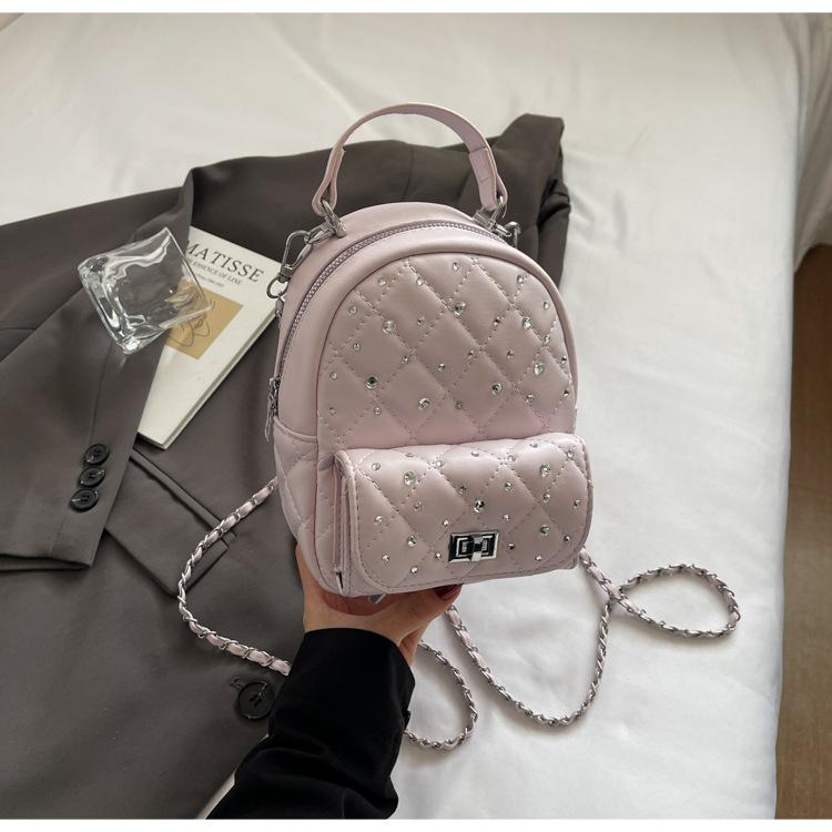 Korean Version of the New Bag Women's 2025 Spring and Summer Fashion High Sense Diamond Chain Backpack Women's Mini Backpack