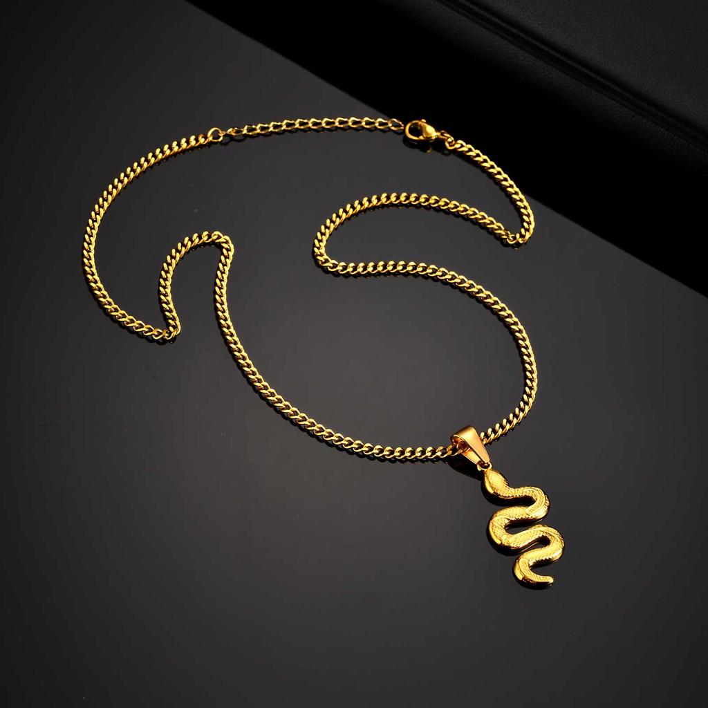 Colar Pingente de Cobra em Aço Inoxidável Personalizado para Mulheres, Pingente de Animal Cor Preto/Prata/Dourado, Joia Punk da Moda