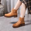 New Styles of Cowhide Thick-soled Boots, Women's Shoes, Round-toed Short-top Single Boots,