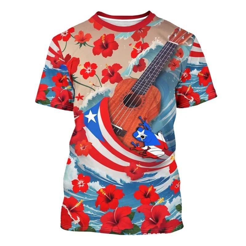 Puerto Rico flag national emblem pattern 3D digital printing men's casual short-sleeved t-shirt factory direct sales