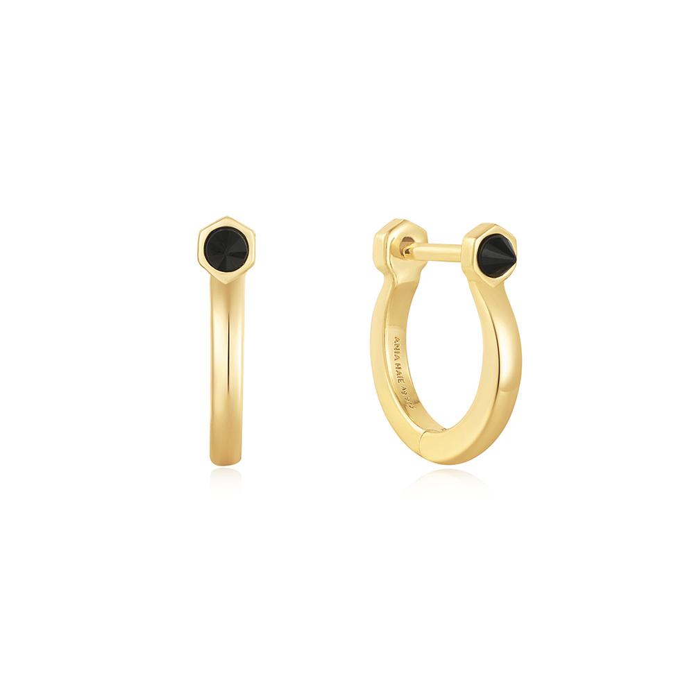 Ania Haie Black Onyx 925 Silver Hoop Ring Earrings E053-04G