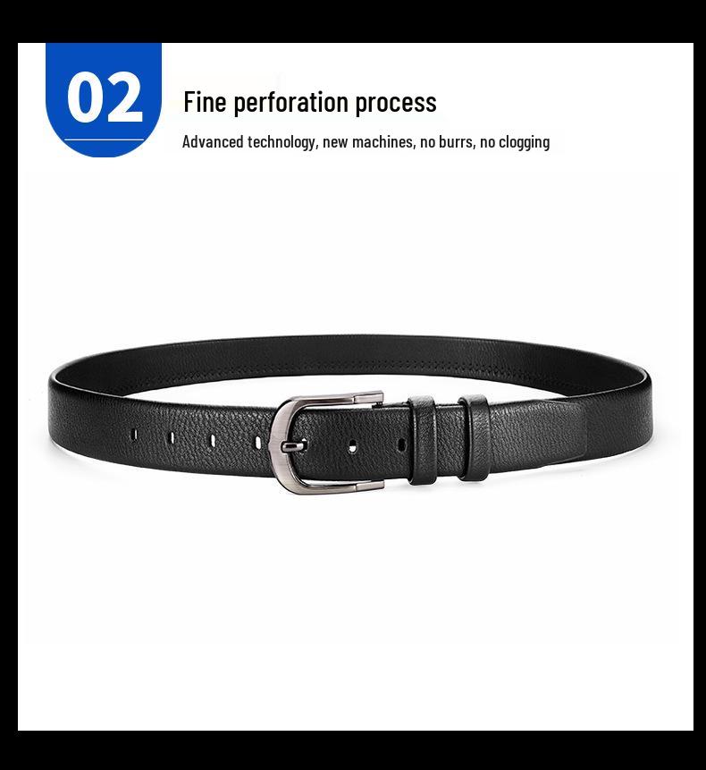 Men's Genuine Leather Pin Buckle Belt, Lychee Pattern, 3.8cm Wide, Fashionable and Versatile for Jeans