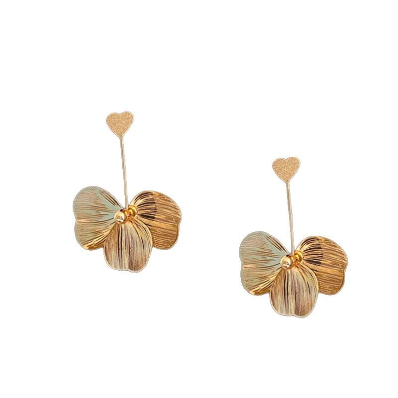 Metal Texture Love Ginkgo Leaf Flower Earrings Women'S Fringed Long Ear Jewelry