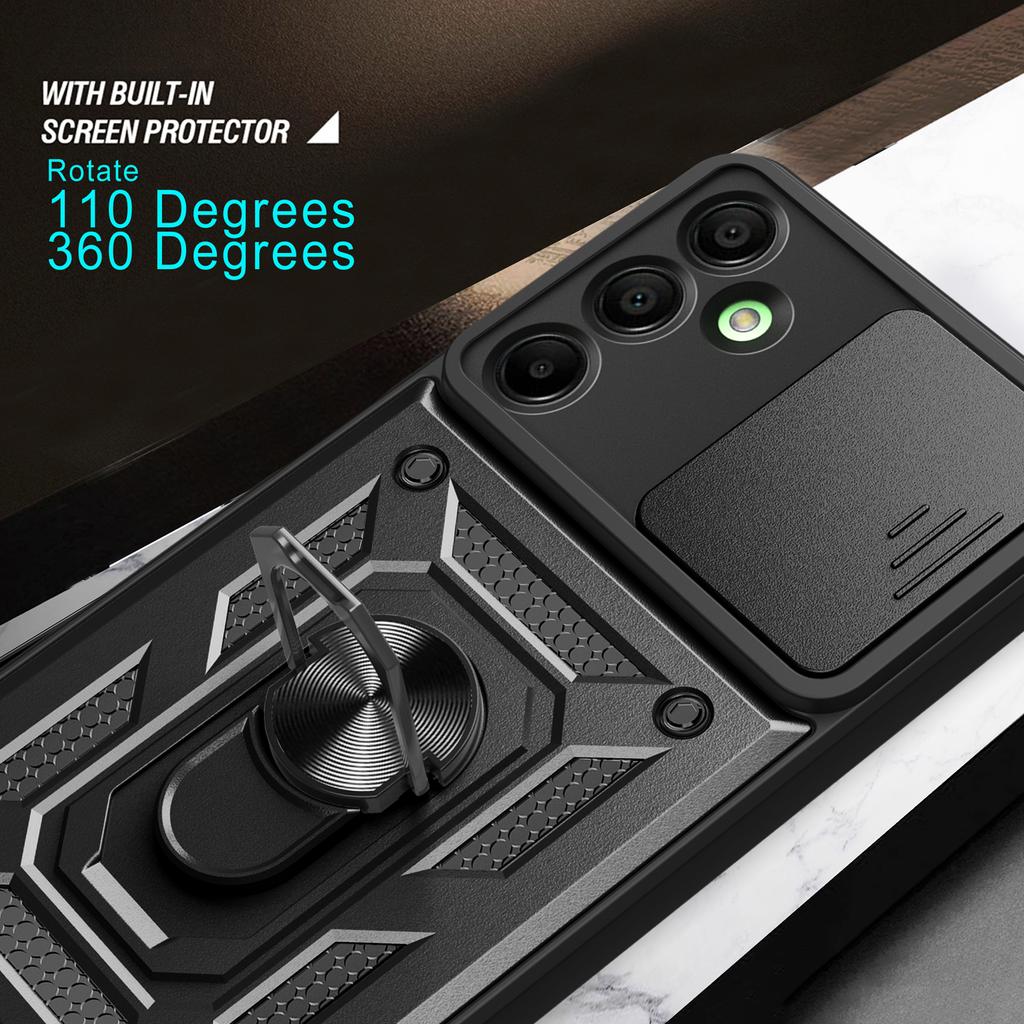 For Samsung Galaxy A16 5G/A16 4G Case with Slide Camera Lid PC+TPU Kickstand Phone Cover