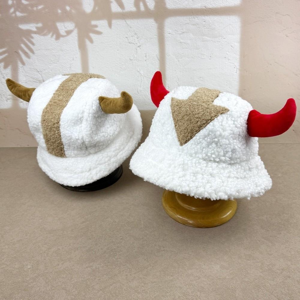 Thickened Plush Fisherman Hat Windproof Cow Horned Hat Cute Winter Warm Hat Outdoor Wear
