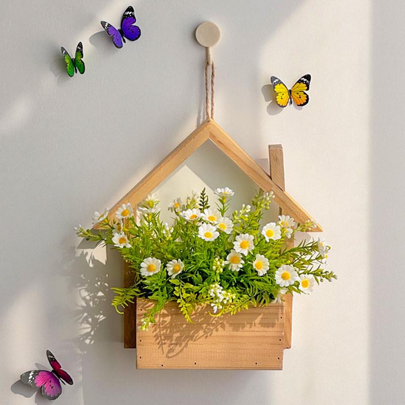 Wall Hanging Artificial Flower Pot for Living Room TV Background with Greenery Planter.