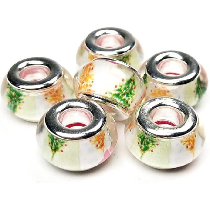 

Decoendiy 50 шт. Европейские бусины, Бусины с принтом с большим отверстием, Расписные бусины с цветами и листьями, Бусины с принтом животных фламинго, Рождественские бусины-снеговики для DIY Tree