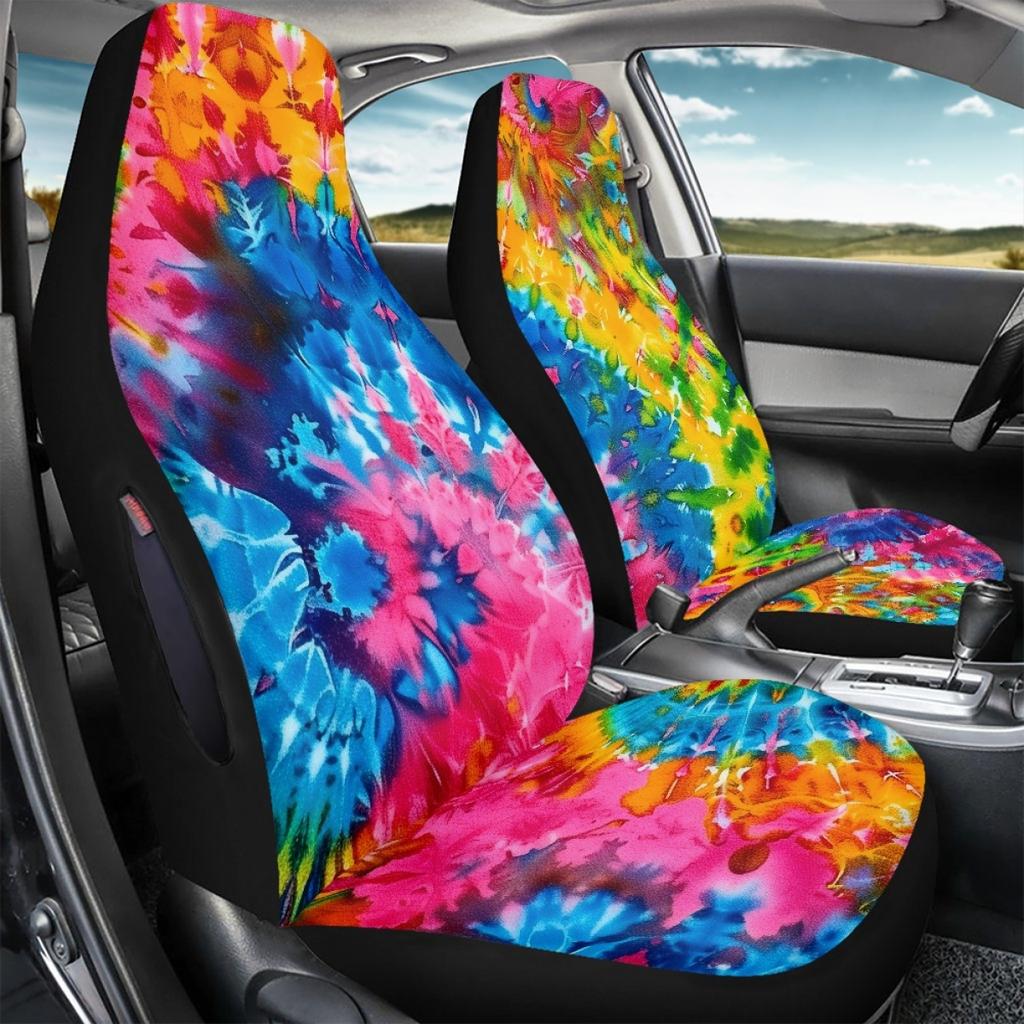 5-Seat Car Seat Covers Set Abstract Art Digital Print Waterproof Fabric Airbag Compatible Front Rear Seat Protectors Universal Fit