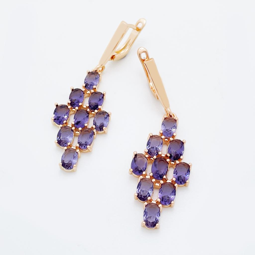Madingi Unikalūs Moteriški Ilgi Prabangūs 585 Rožinio Aukso Purpuriniai Natūralaus cirkonio Kabantys Auskarai Puikūs krištoliniai Kūrybiniai dovanų papuošalai