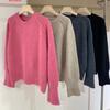 Autumn and winter round neck long-sleeved sweater women's short solid color knitted sweater simple high waist legs long knitted bottoming shirt