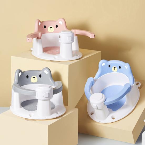 Badestuhl Cartoon-Tierdesign Baby-Sicherheitssitz mit Umrandung Anti-Rutsch-Boden Stützende Sitzhaltung Erhöhte Rückenlehne Badeutensil