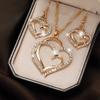 3 PCS Set Heart Shaped Jewelry Set of Earrings Pendant Necklace for Women Exquisite Fashion Rhinestone Double Heart Jewelry Set