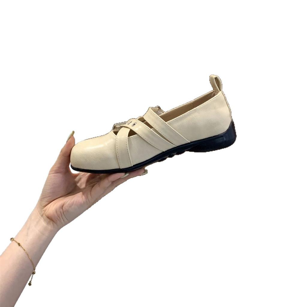Platform cross strap skirt ballet single shoes women's shoes 2025 autumn black square head Mary Jane small leather shoes