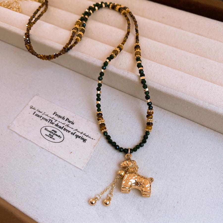 

Vintage medieval tiger s eye stone beaded natal year pony necklace women s sweater chain necklace
