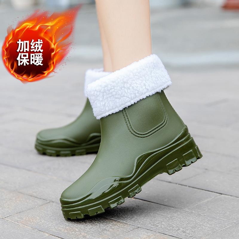 Short rain shoes, women wear non-slip water shoes to keep warm, student rubber shoes, rain boots are fashionable