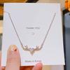Minimalist Antler Heart Pendant Necklace - Gold Plated Pink Zircon Deer Horn Collarbone Chain for Women Sweet Jewelry