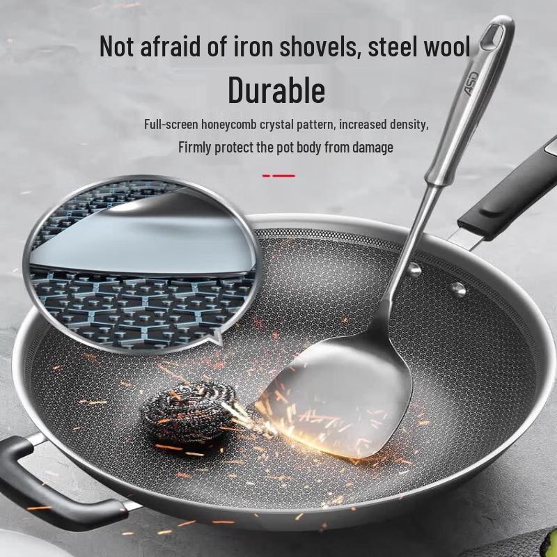 ASD 304 Stainless Steel Honeycomb Non-stick Wok