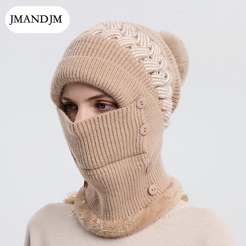 Czapka i szalik zintegrowane damska jesienno-zimowa czapka dziergana pluszowy ciepły szalik zimowa damska czapka wełniana