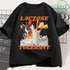 T-shirt Chat Drôle Intolérant au Lactose Unisexe Femme Mode Rétro Manches Courtes Coton Décontracté Confortable Oversize