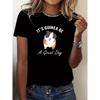 Cartoon Hamster Graphic Fashionable Round Neck Sports Short-Sleeved T-Shirt Top Women