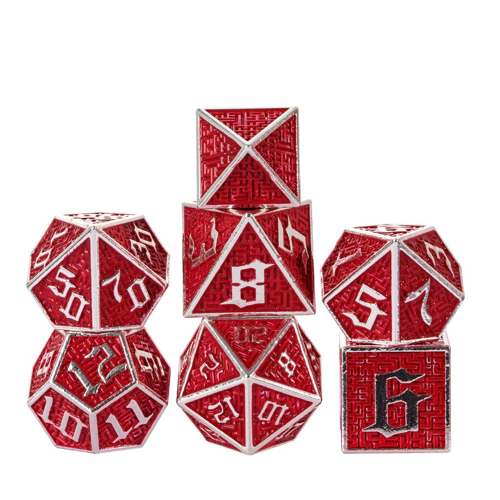 Cusdie DND Labyrinth Metallwürfel Massiv D4-D20 Polyederwürfel Set mit einzigartigem D4 für Rollenspiel Pathfinder Brettspiele TRPG