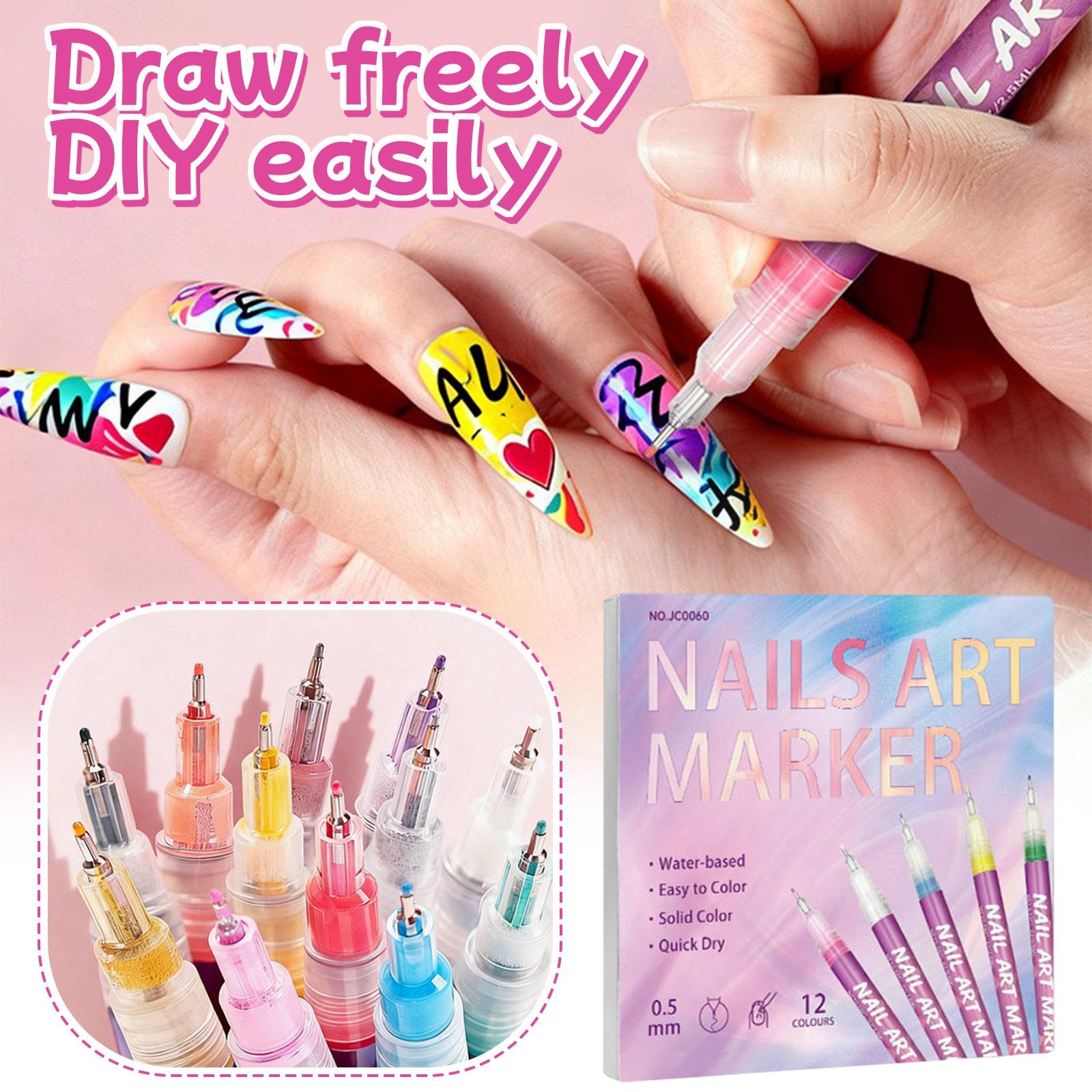 

12-color Ultra-fine Nail Pen Painting Drawstring Pen Dotting Needle Pen DIY Hand-drawn Outlining Pen 30ML One Size розовый