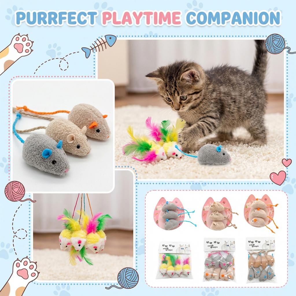 Catnip Plush Mouse Cats Toys Set, Interactive Cats Mice Toys With Silvervine & Catnip For Indoor Cats, Teething & Hunting Chew Toys, Value Pack