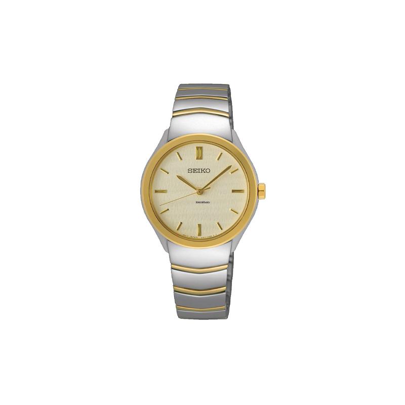 SEIKO 50 meters waterproof Quartz Steel Strap women s watch gold dial SUR550P1 синий