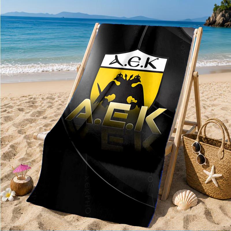 Asciugamano da Spiaggia con Stemma Calcio Aek, Asciugatura Rapida, Facile da Curare, Adatto sia per il Fitness che per le Vacanze al Mare, Essenziale per lo Sport