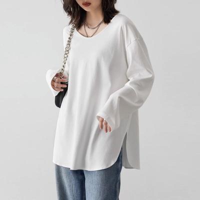 Maglietta di Cotone Primaverile da Donna Taglia Forte Bianco Nero Top