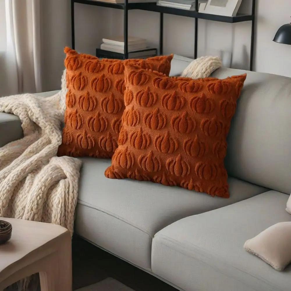 New Halloween Throw Pillow Covers Pumpkin Pattern Soft Warm Pillowcase 18x18 Inch Pillow Cases Holiday Decor