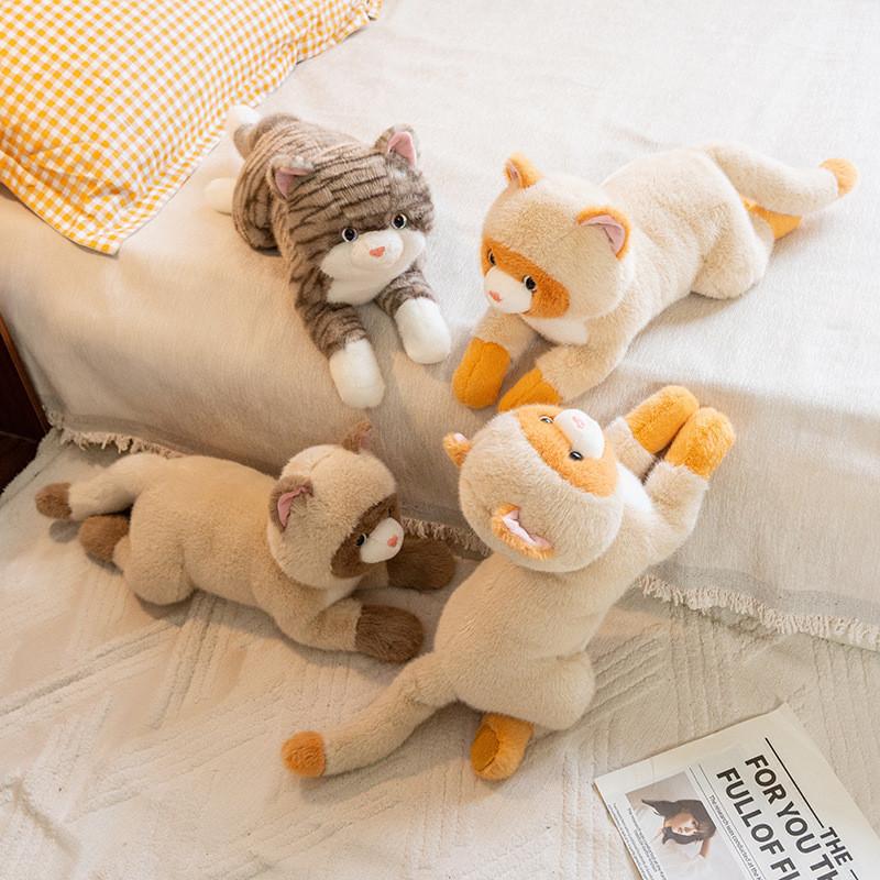 Silver Gradient Small Cat Plush Doll With Short Pile Fabric For Children Gift