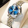 OLEVS Women's Fashion Dress Watch Analog Quartz Waterproof Stainless Steel Two-Tone Gold-Blue with Diamond and Date Display
