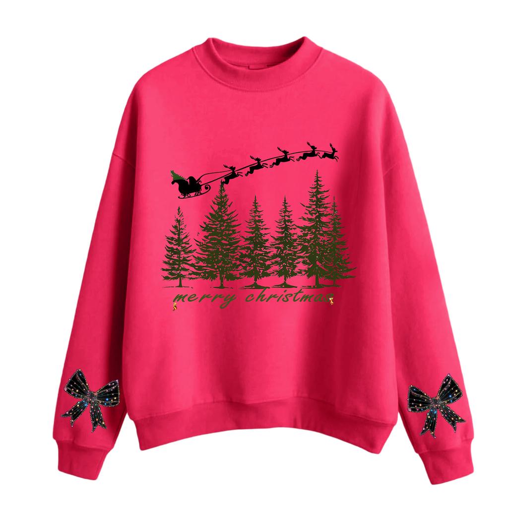 Moletom Feminino Casual de Moda com Gola Redonda, Manga Longa e Estampa de Natal