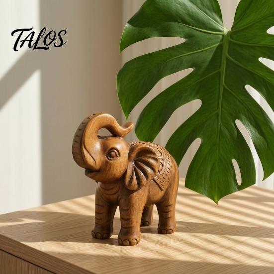 Compact Shelf Statue Elephant Figurine Ornament, Resin Wood Grain Statue, Auspicious Traditional Chinese Craft Animal Sculpture for Home Office Living