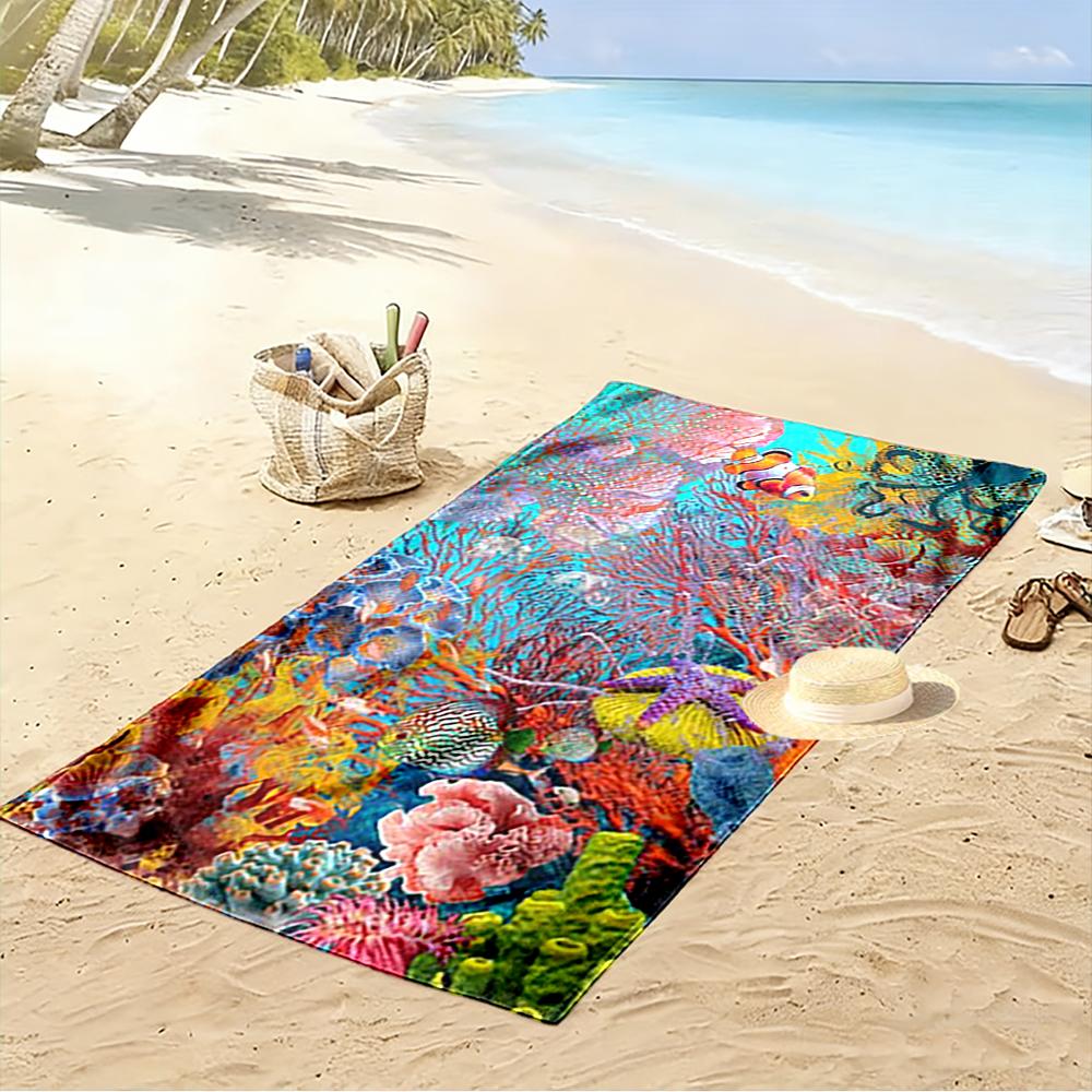 Colorful Underwater Coral Reef Design Beach towel quick-drying for travel outdoor sports jogging beach and swimming