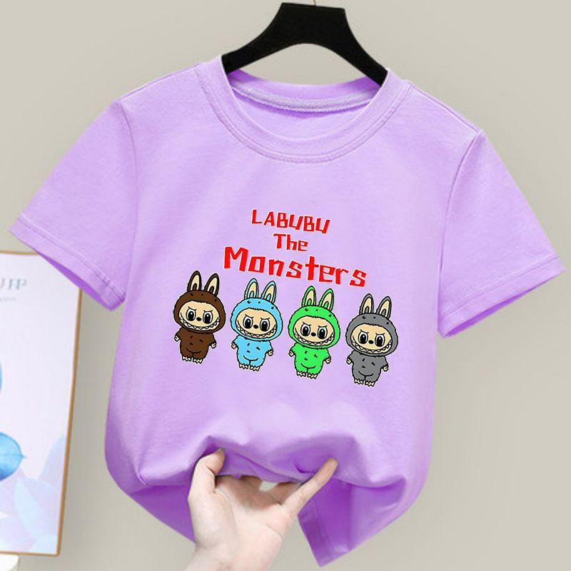 2025 Fashion Cute Regular Short Sleeve Labubu Cartoon Girl's Children's T-shirt Fashion Trendy Style Top