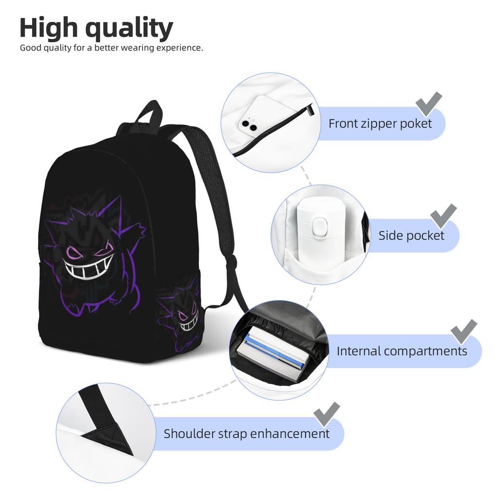 Fashion Pokemon Gengar Backpack Mochilas Super Quality Office Work Zipper Closure Rucksack