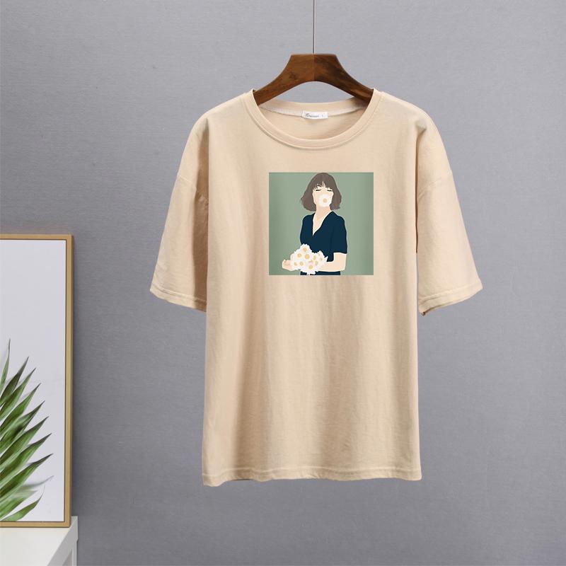 

Hirsionsan Kawaii футболка с принтом женская летняя элегантная базовая свободная одежда эстетические футболки с графикой в ​​стиле Харадзюку женский повседневный хлопковый топ XXL хаки