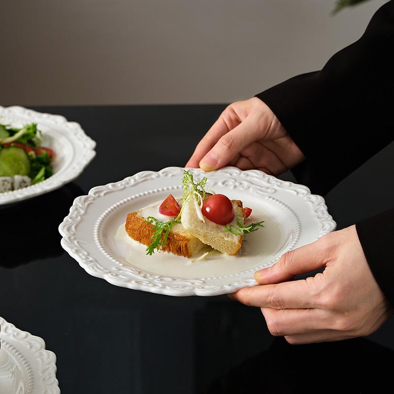 Ceramic Relief Dinner Dishes Household French New Underglazed Colour White Vintage Kitchen Tableware Exquisite Aesthetic Plate